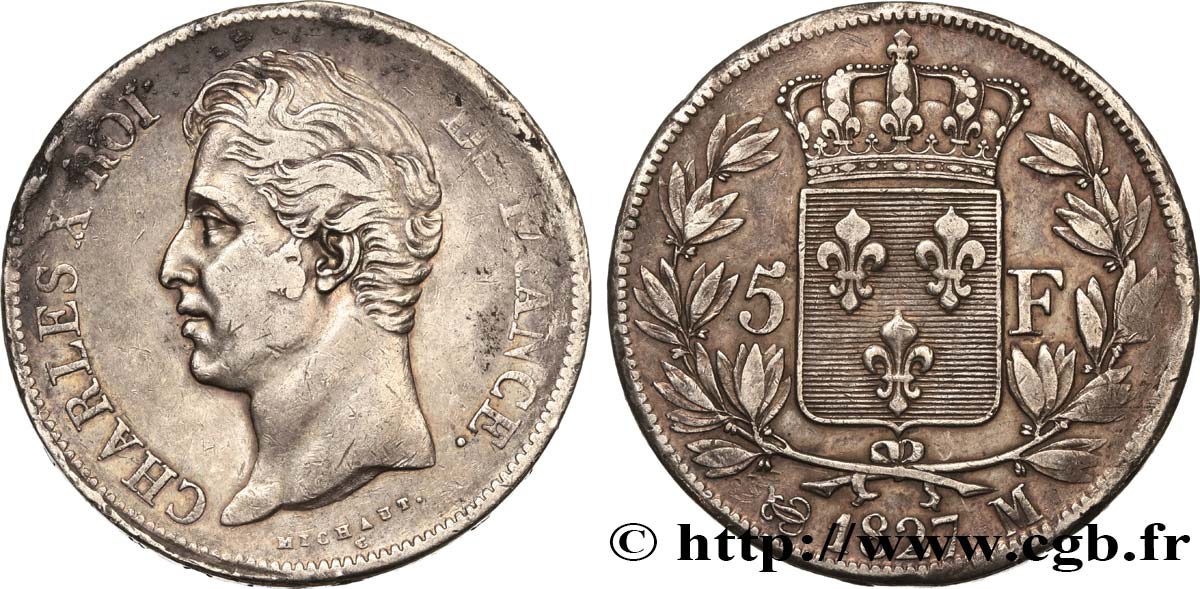 5 francs Charles X, 2e type 1827 Toulouse F.311/9 TB38 