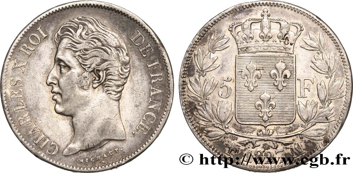 5 francs Charles X, 2e type 1827 Marseille F.311/10 MBC48 