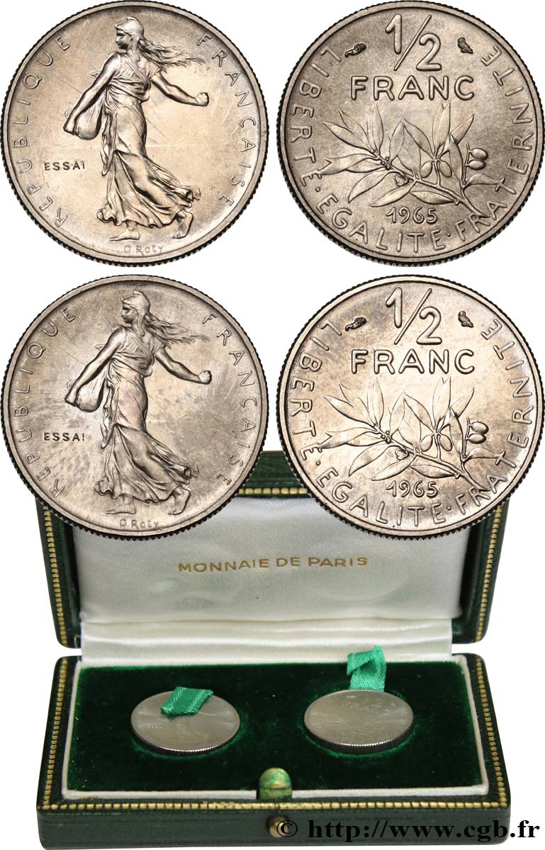 Boîte de présentation de deux essais du 1/2 franc Semeuse 1965 Paris F.198/2 FDC 