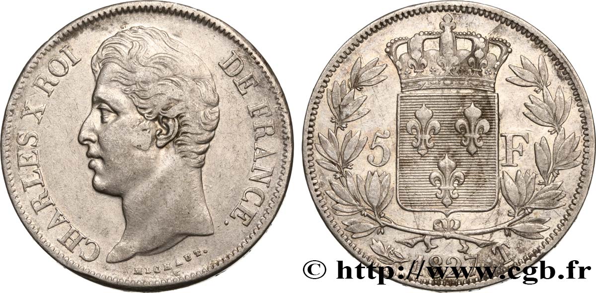 5 francs Charles X, 2e type 1827 Nantes F.311/12 XF45 