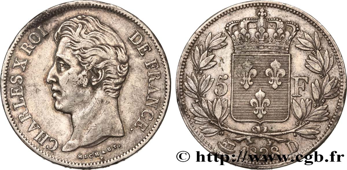 5 francs Charles X, 2e type 1828 Lyon F.311/17 SS40 