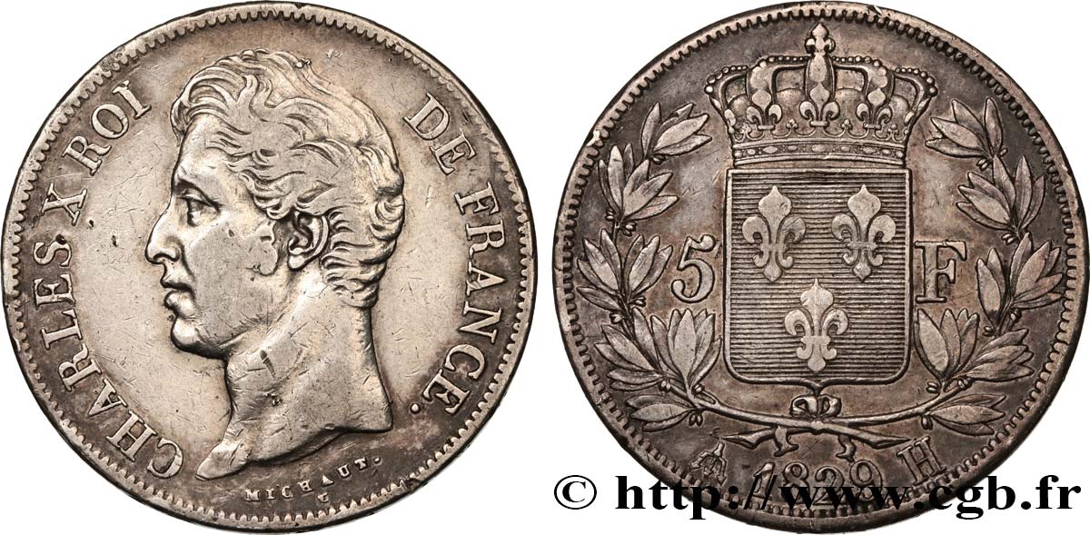5 francs Charles X, 2e type 1829 La Rochelle F.311/31 BC+ 