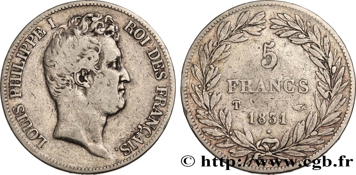 5 francs type Tiolier avec le I, tranche en creux 1831 Nantes F.315/26 S30 