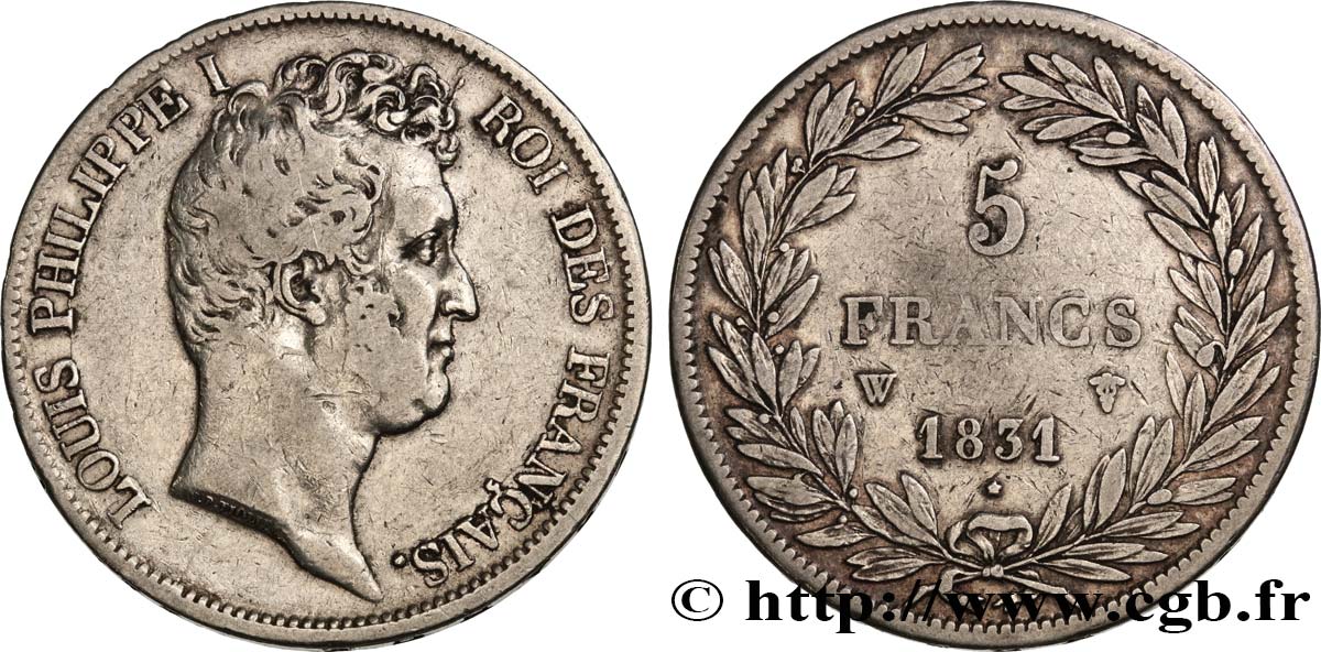 5 francs type Tiolier avec le I, tranche en creux 1831 Lille F.315/27 MB35 