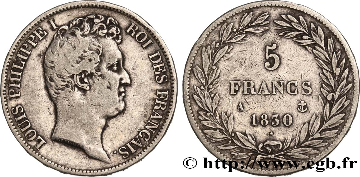 5 francs type Tiolier avec le I, tranche en relief 1830 Paris F.316/1 BC35 