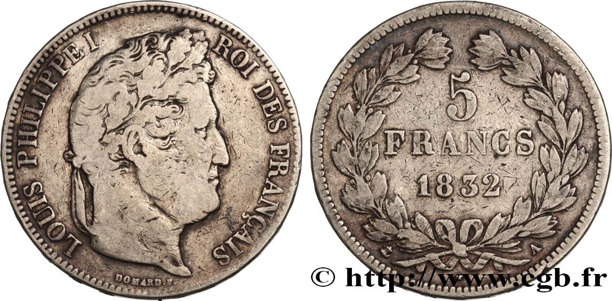 5 francs IIe type Domard 1832 Paris F.324/1 MB15 