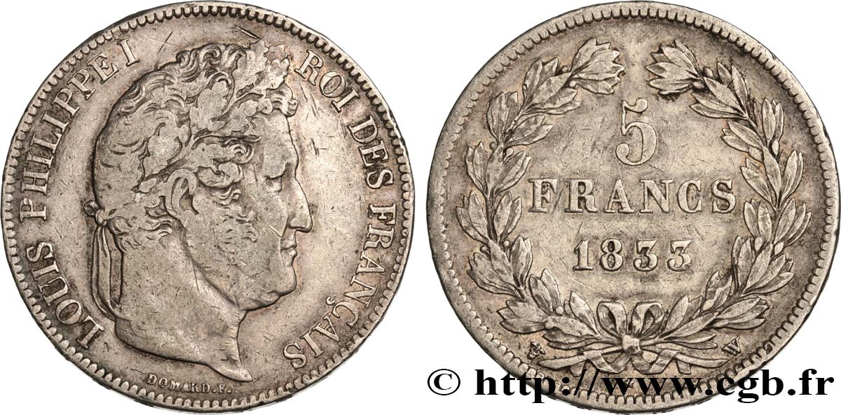 5 francs IIe type Domard 1833 Lille F.324/28 TB35 