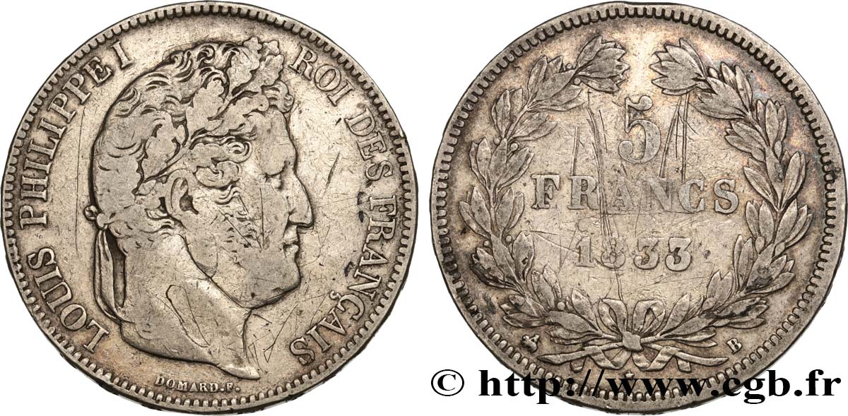 5 francs IIe type Domard 1833 Rouen F.324/15 TB 