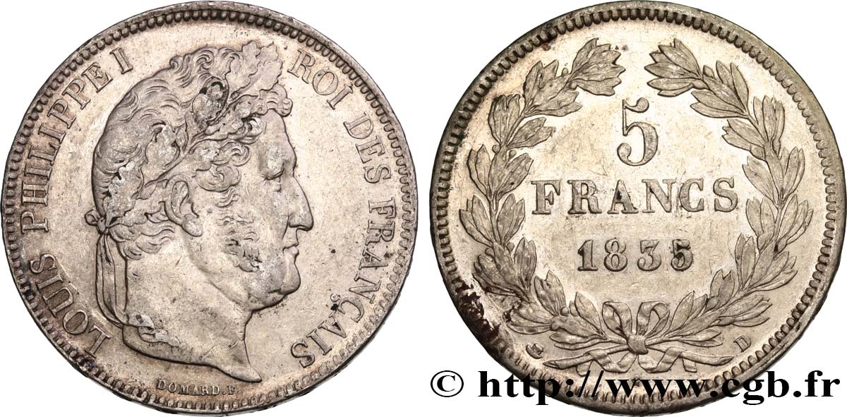 5 francs IIe type Domard 1835 Lyon F.324/45 TTB48 