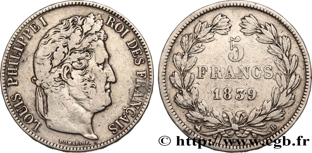 5 francs IIe type Domard 1839 Rouen F.324/76 BC 