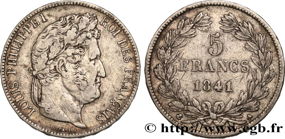 5 francs, IIe type Domard 1841 Paris F.324/90 VF35 