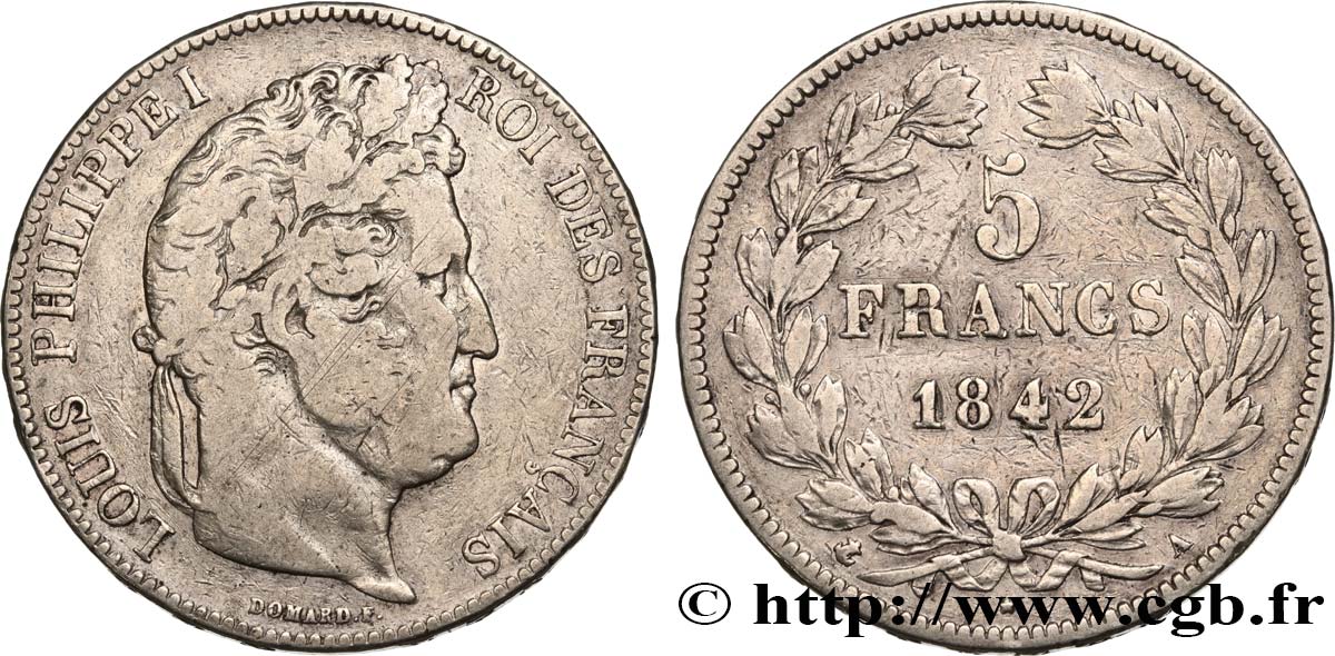 5 francs IIe type Domard 1842 Paris F.324/95 VF 