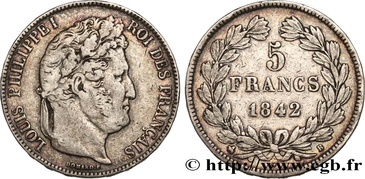 5 francs IIe type Domard 1842 Rouen F.324/96 VF35 