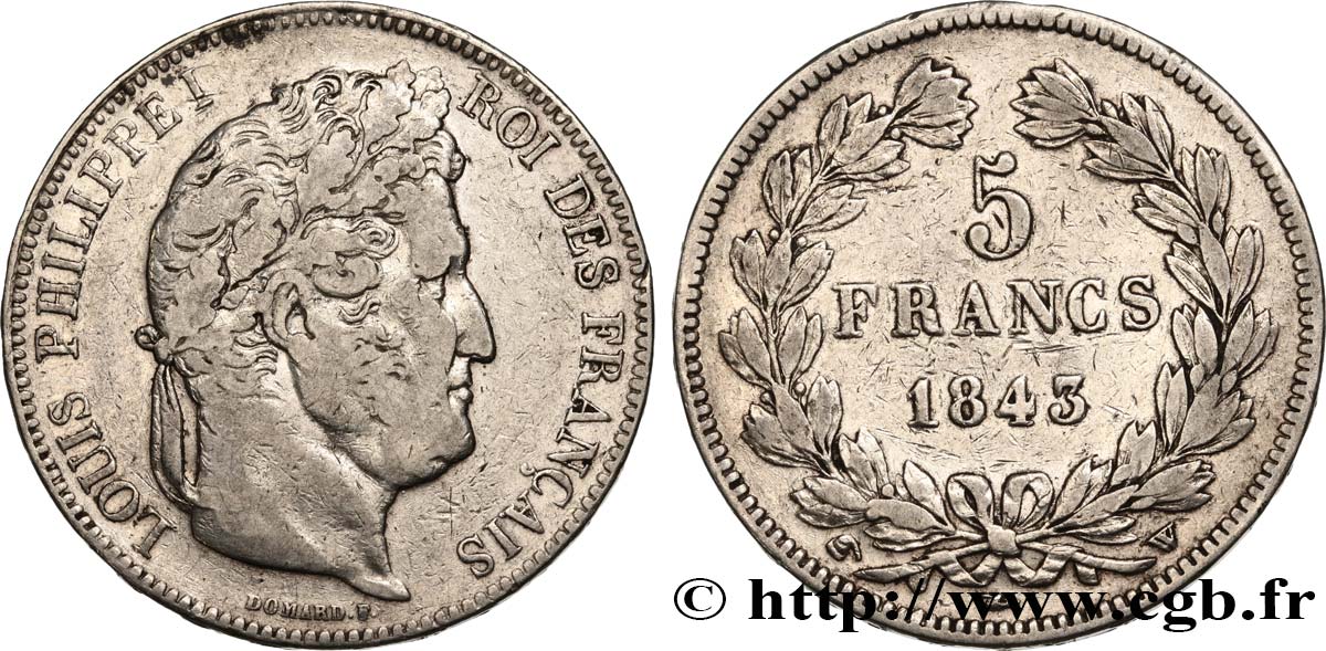 5 francs IIe type Domard 1843 Lille F.324/104 TB 