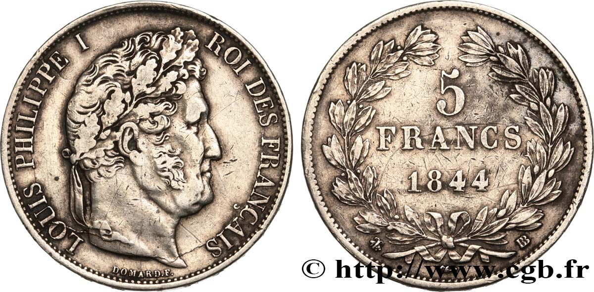 5 francs IIIe type Domard 1844 Strasbourg F.325/3 XF 