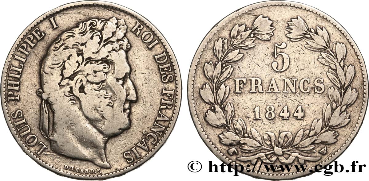 5 francs IIIe type Domard 1844 Lille F.325/5 VF 