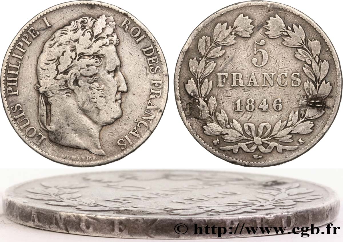 5 francs IIIe type Domard, Tranche Fautée 1846 Bordeaux F.325/12 TB 