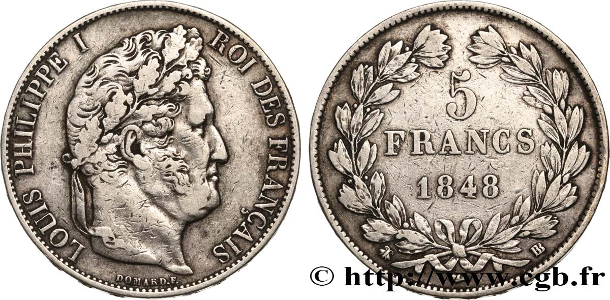 5 francs IIIe type Domard 1848 Strasbourg F.325/18 TB35 