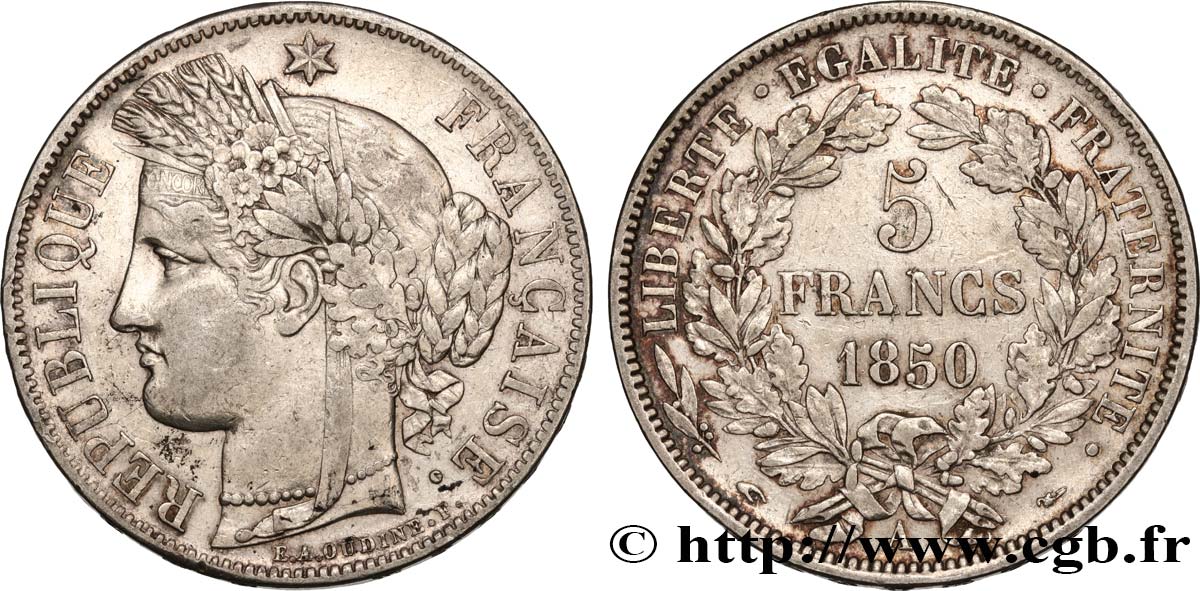 5 francs Cérès, IIe République 1850 Paris F.327/4 XF 