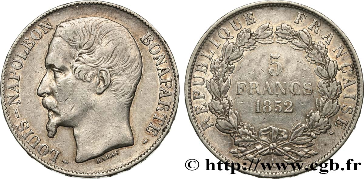 5 francs Louis-Napoléon, 1er type 1852 Paris F.329/1 BB45 