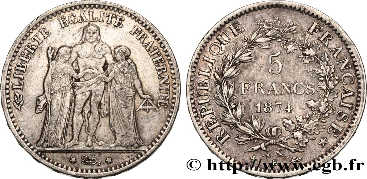 5 francs Hercule 1874 Bordeaux F.334/13 BC+ 