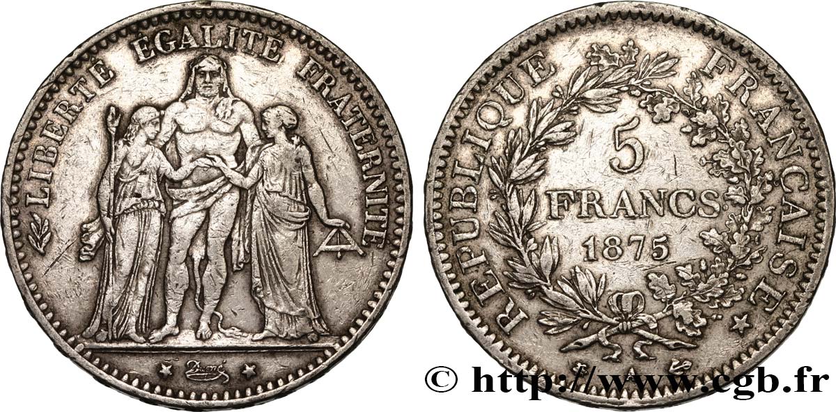 5 francs Hercule, petit A 1875 Paris F.334/15 TB+ 