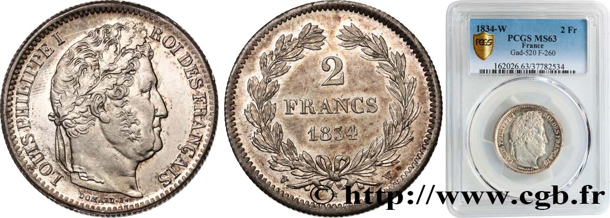2 francs Louis-Philippe 1834 Lille F.260/41 SC63 PCGS
