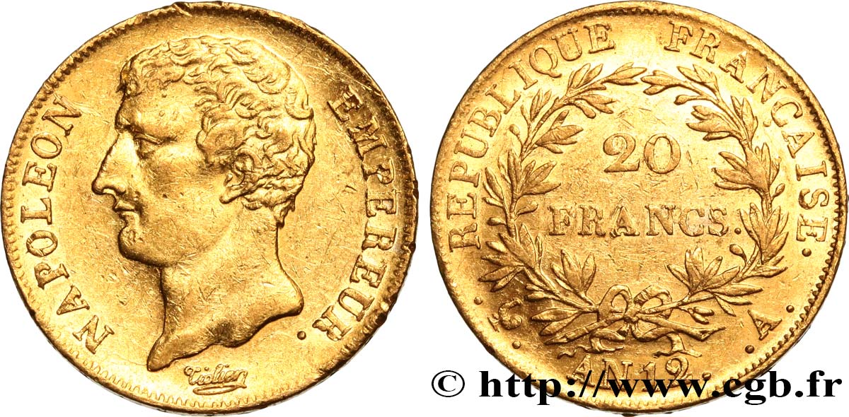20 francs or Napoléon Empereur, buste intermédiaire 1804 Paris F.511/1 MBC50 