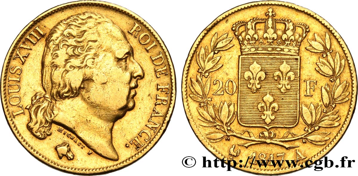 20 francs or Louis XVIII, tête nue 1817 Paris F.519/5 BC+ 