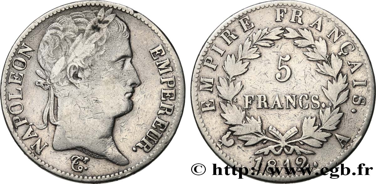 5 francs Napoléon Empereur, Empire français 1812 Paris F.307/41 TB 