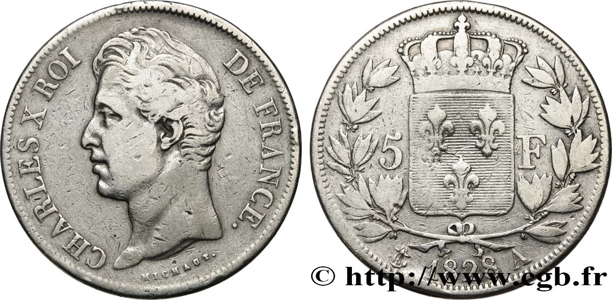 5 francs Charles X, 2e type 1828 Paris F.311/14 VF 