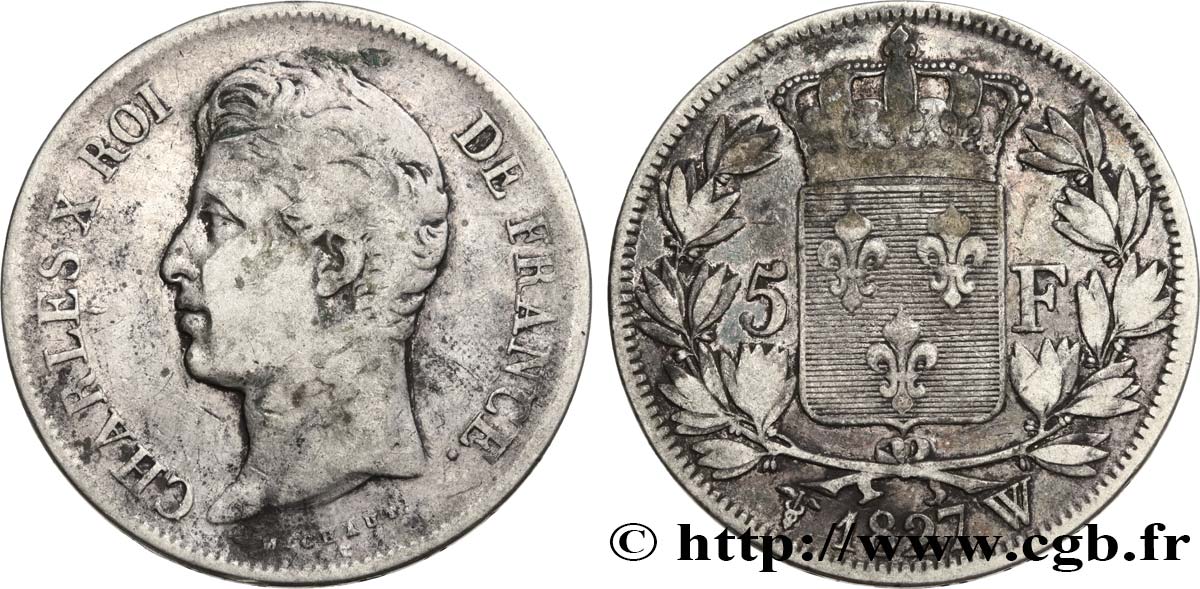 5 francs Charles X, 2e type 1827 Lille F.311/13 TB 