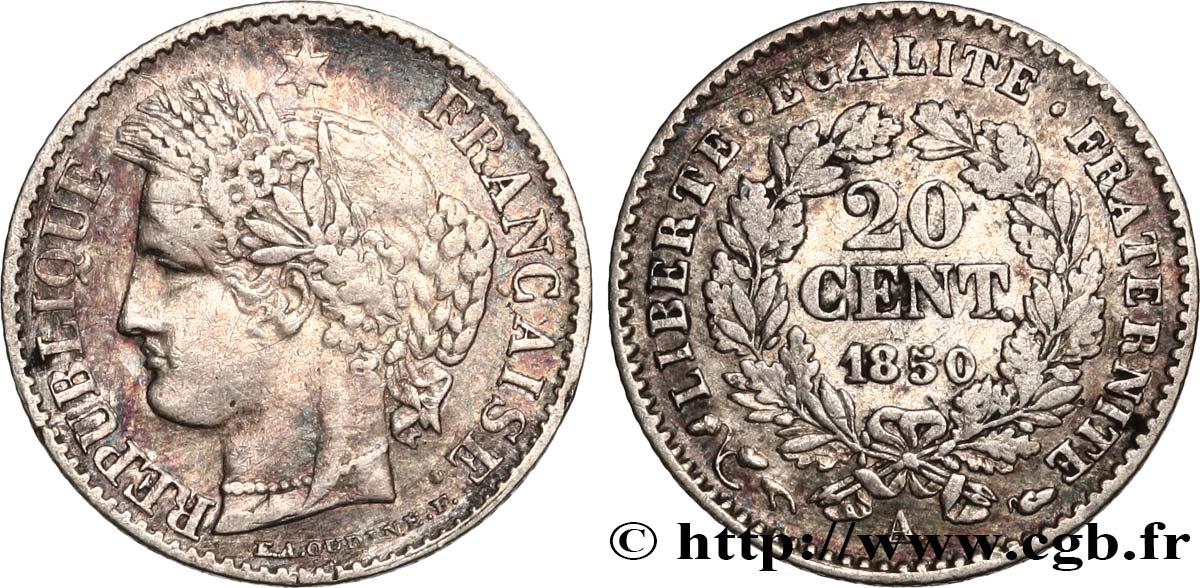 20 centimes Cérès, IIe République 1850 Paris F.146/3 VF 