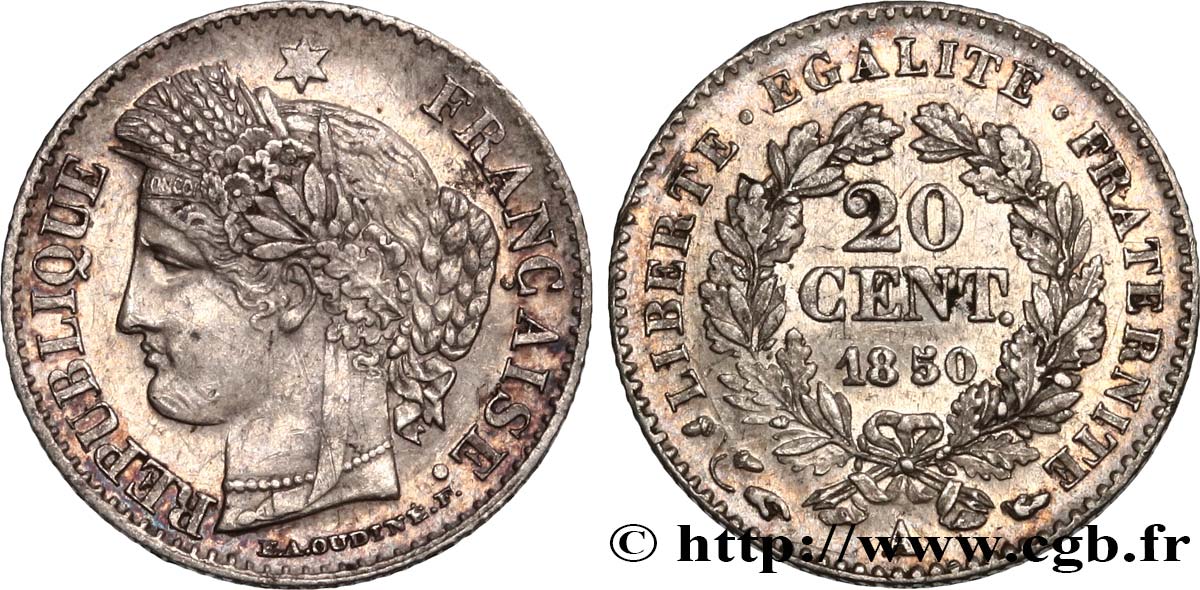 20 centimes Cérès, IIe République 1850 Paris F.146/2 TTB45 