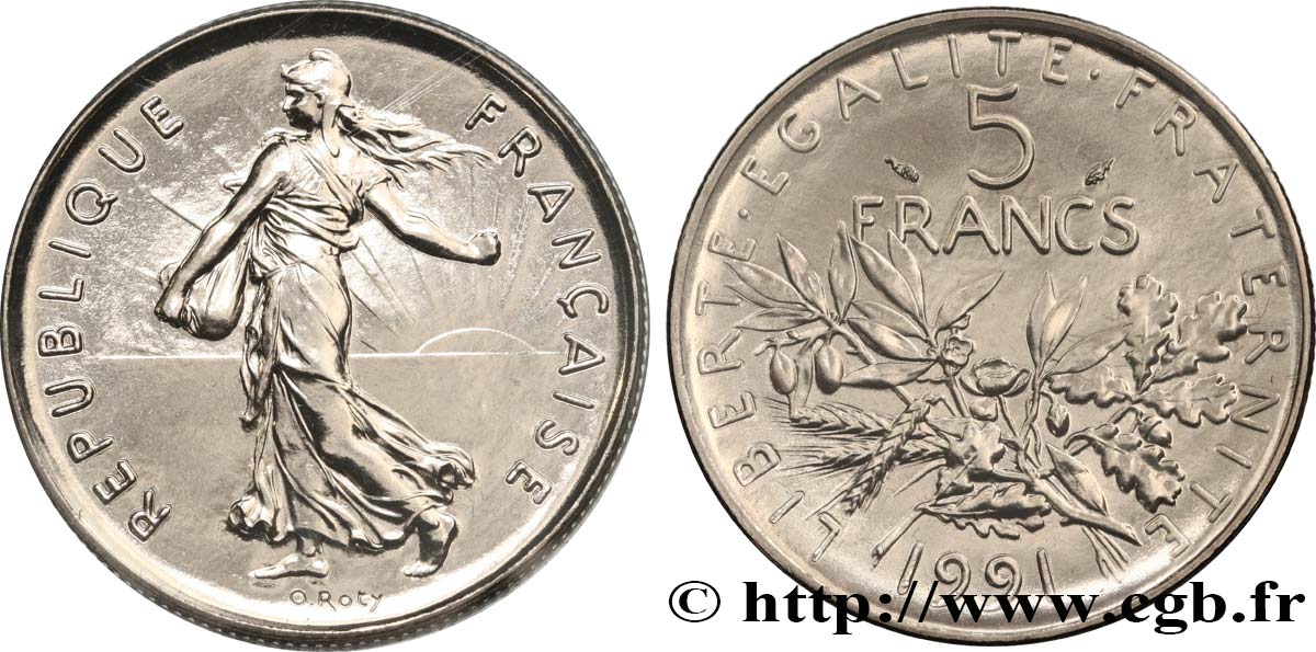5 francs Semeuse, nickel, Brillant Universel, frappe médaille 1991 Pessac F.341/24 ST 