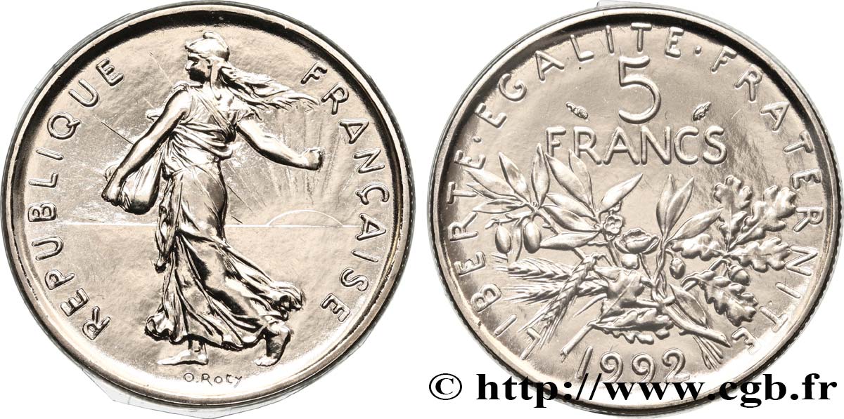 5 francs Semeuse, nickel, BU (Brillant Universel), frappe médaille 1992 Pessac F.341/26 FDC 