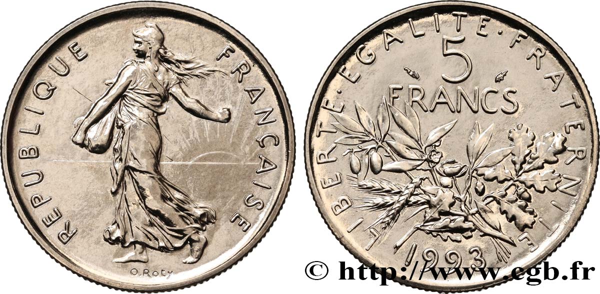 5 francs Semeuse, nickel, BU (Brillant Universel), frappe médaille 1993 Pessac F.341/28 FDC 
