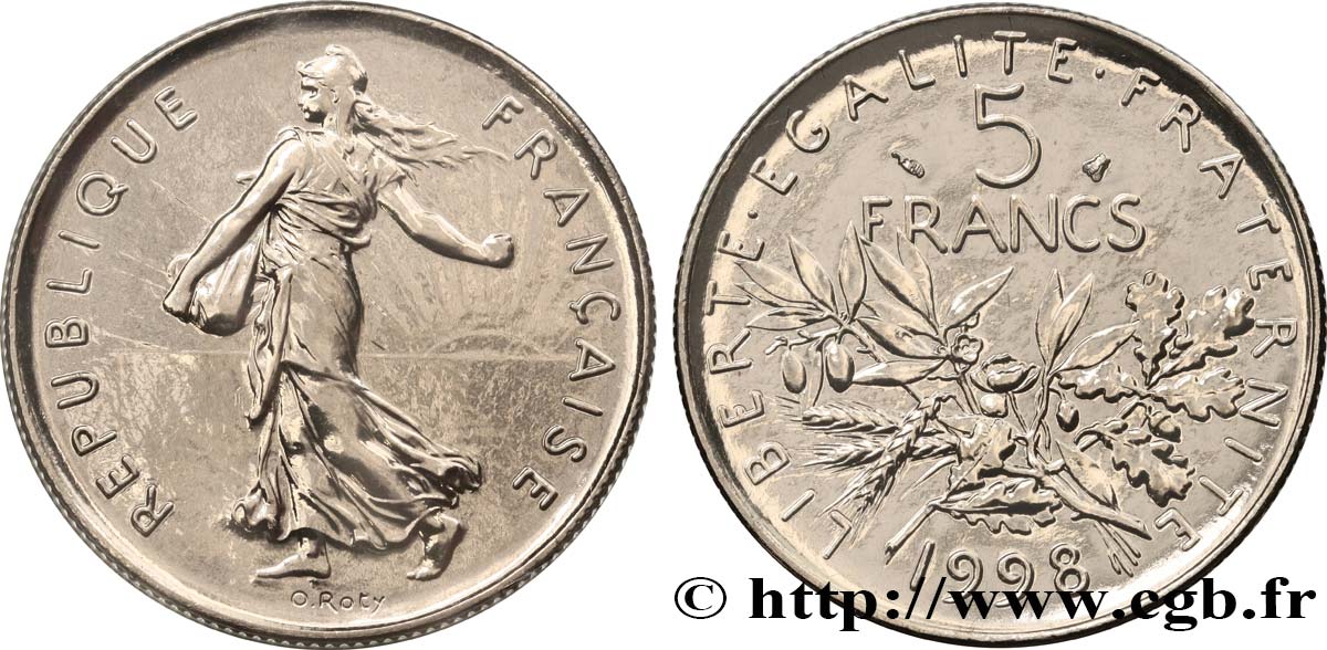 5 francs Semeuse, nickel, BU (Brillant Universel) 1998 Pessac F.341/34 ST 