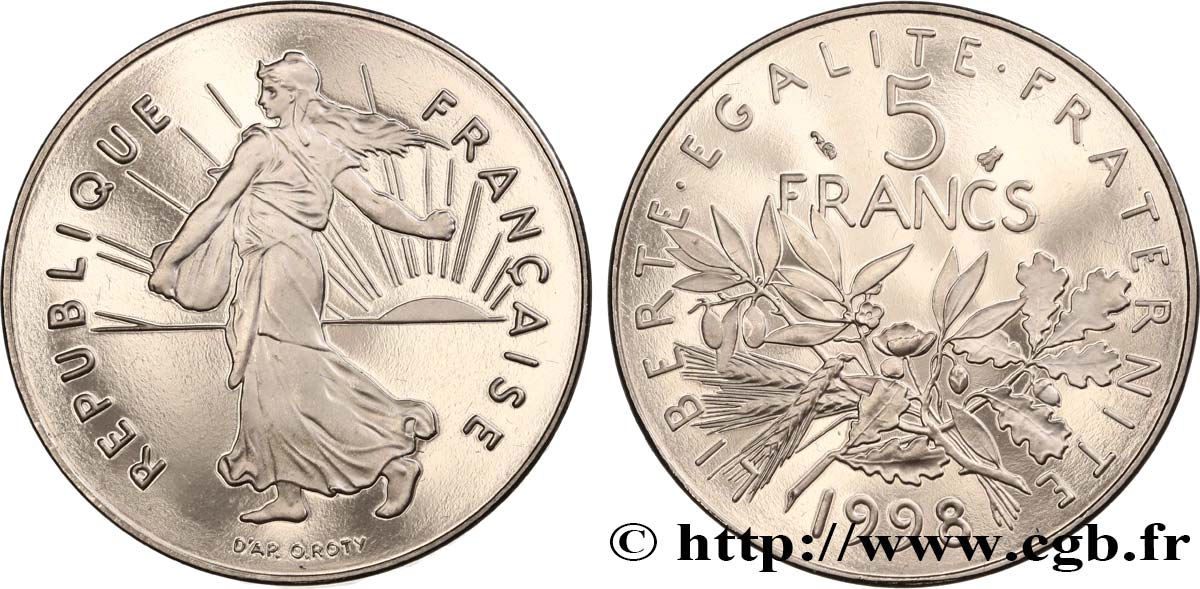 5 francs Semeuse, nickel, BE (Belle Épreuve) 1998 Pessac F.341/34 var. ST 
