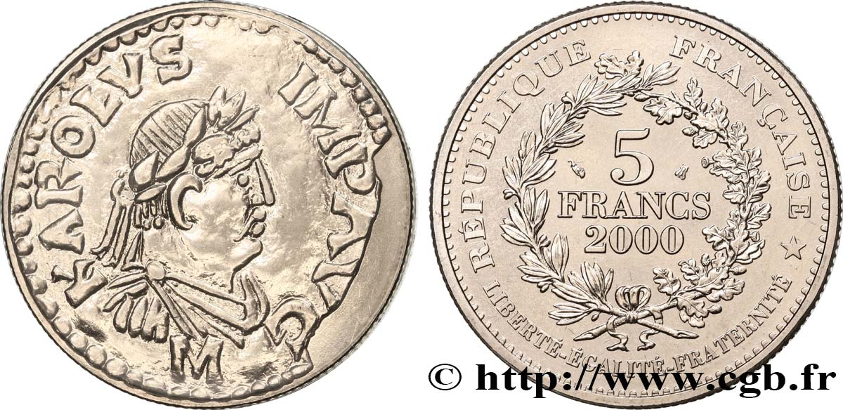 5 francs Denier de Charlemagne 2000 Paris F.348/1 FDC 
