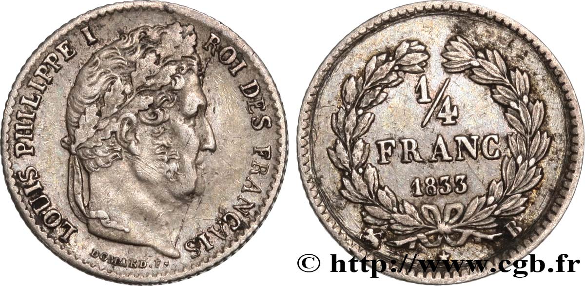 1/4 franc Louis-Philippe 1833 Rouen F.166/31 TB+ 