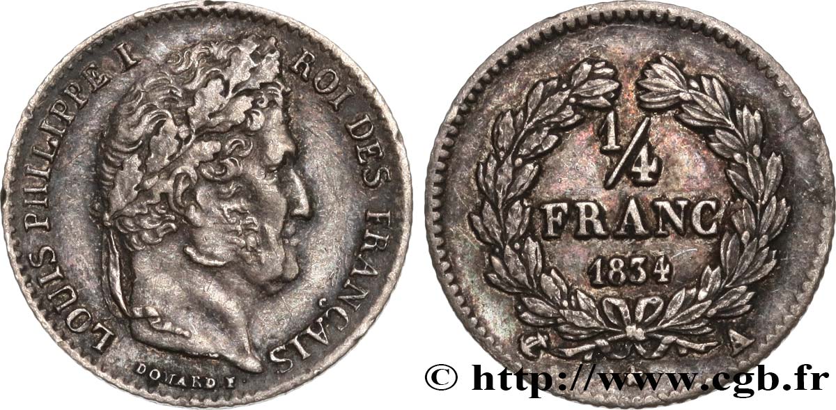 1/4 franc Louis-Philippe 1834 Paris F.166/37 AU50 