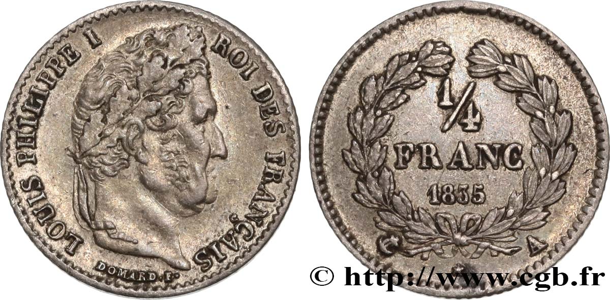 1/4 franc Louis-Philippe 1835 Paris F.166/49 AU50 