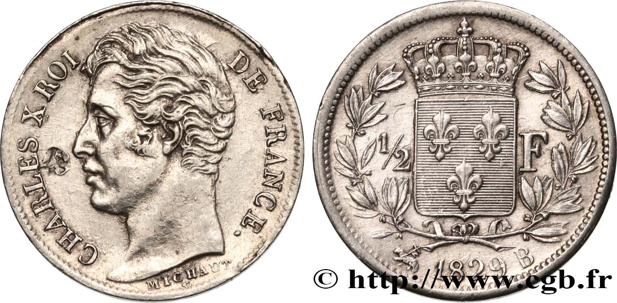 1/2 franc Charles X 1829 Rouen F.180/38 MBC+ 