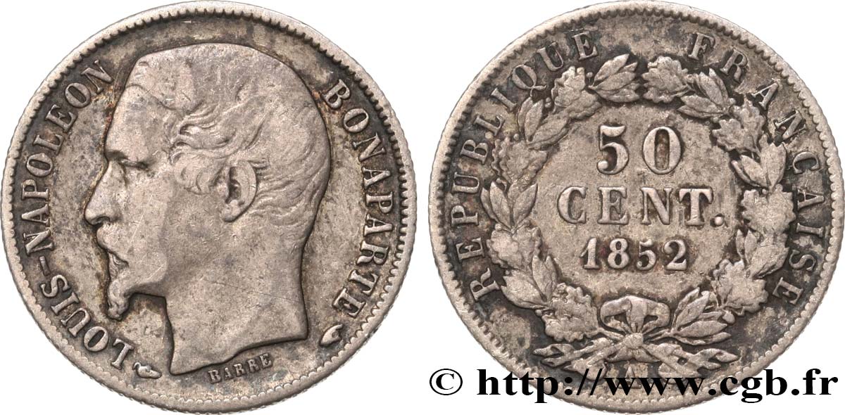 50 centimes Louis-Napoléon 1852 Paris F.185/1 VF25 