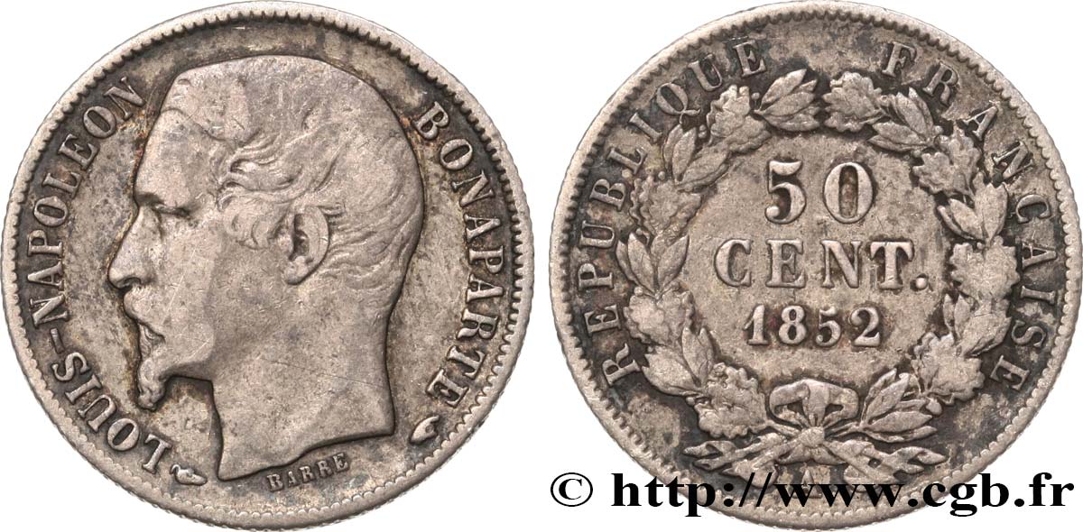 50 centimes Louis-Napoléon 1852 Paris F.185/1 TB25 