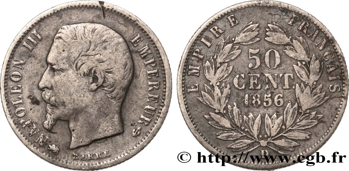50 centimes Napoléon III, tête nue 1856 Lyon F.187/7 S25 