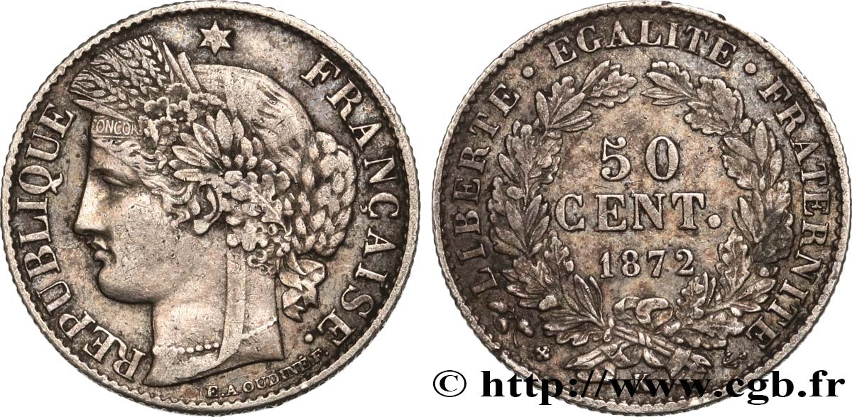 50 centimes Cérès, IIIe République 1872 Bordeaux F.189/4 TTB48 