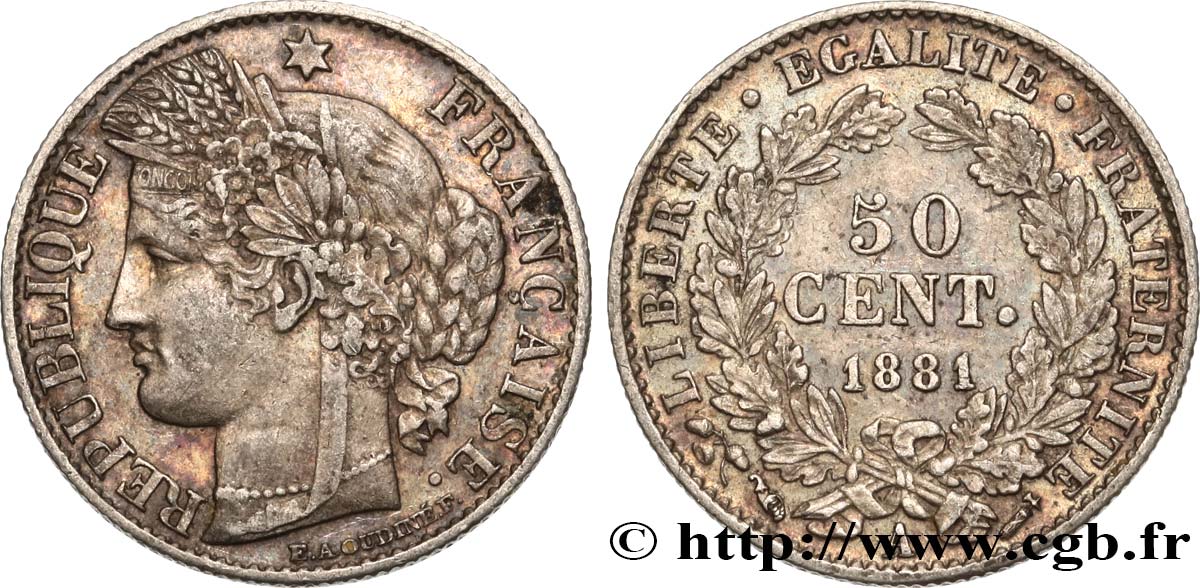 50 centimes Cérès, Troisième République 1881 Paris F.189/9 XF45 