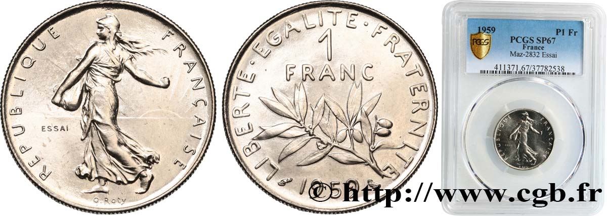 Essai de 1 franc Semeuse, nickel 1959 Paris F.226/3 FDC67 PCGS